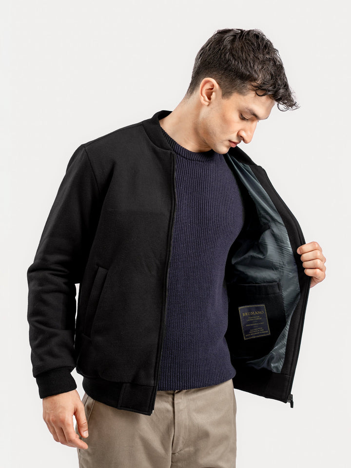 Black Knitted Bomber Jacket