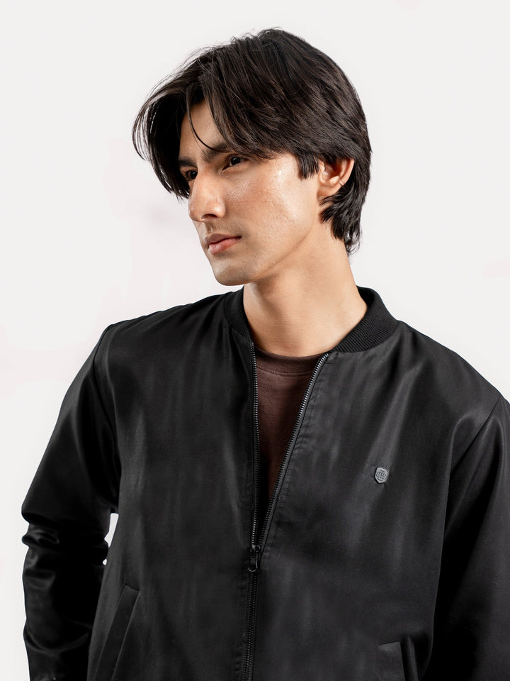 Brumano Mens RTW Solids Tencel 1 Piece Black Light Weight Bomber Jacket Winter Collection