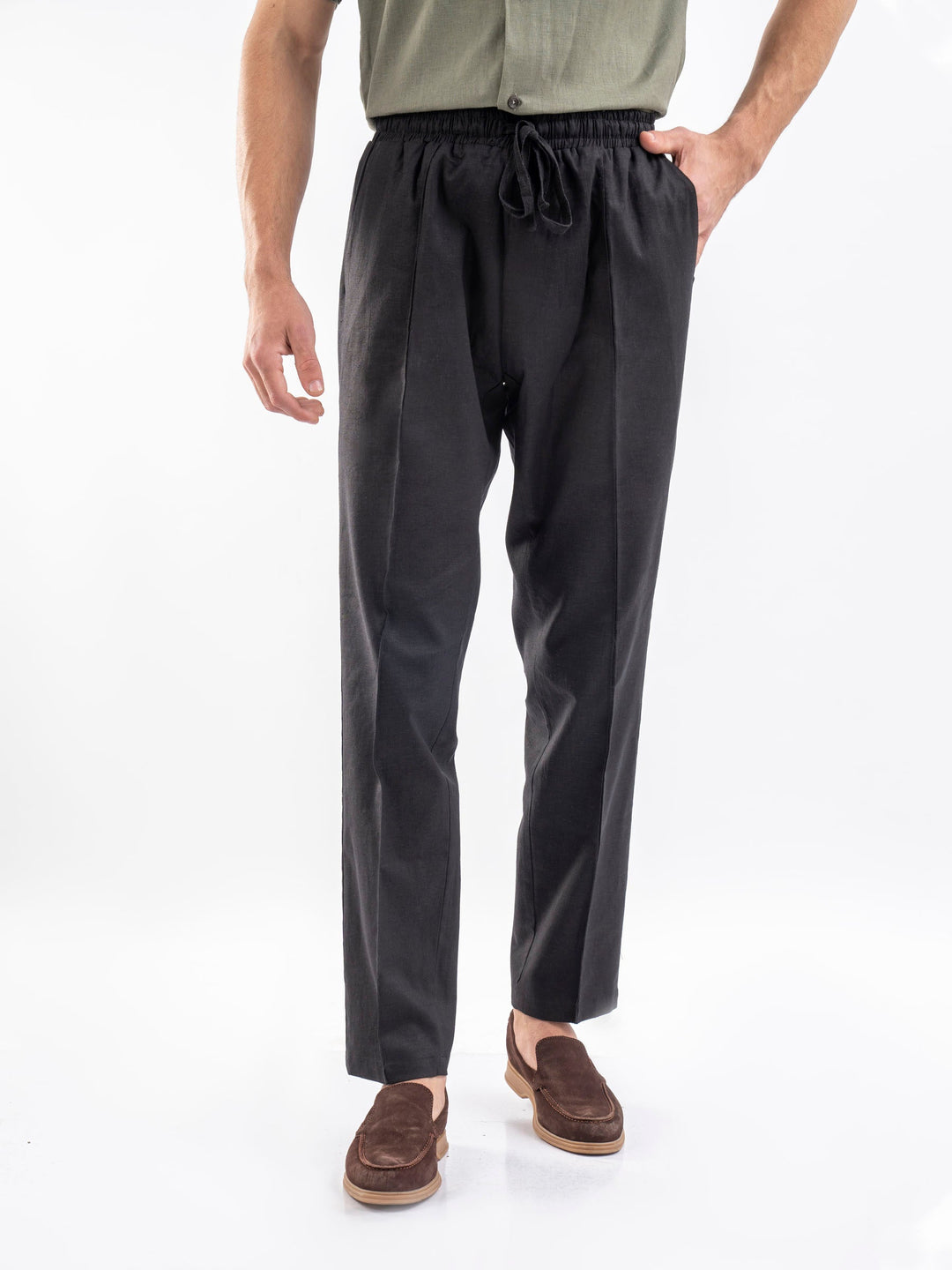 Brumano Solids Linen Trouser Black Linen Blended Pajama Trouser