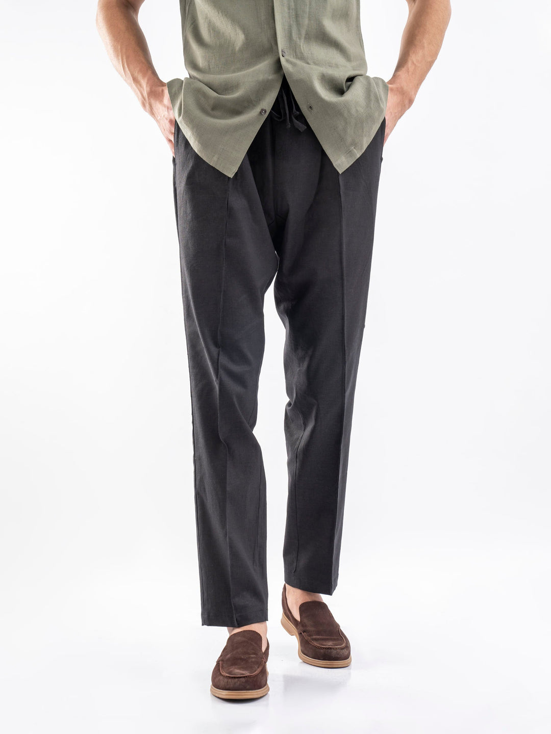Brumano Mens Trouser RTW Solids Cotton Black Casual Collection