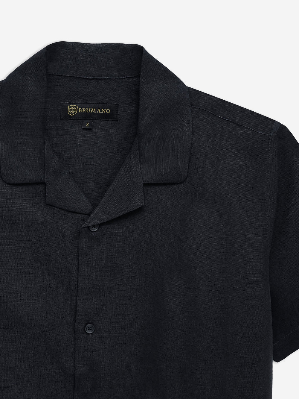 Brumano Ready To Wear Shirts Men 1 Piece Cotton Black Linen & Viscose Blended Cuban Collar Shirt 0-33-025-4708 - Summer Collection