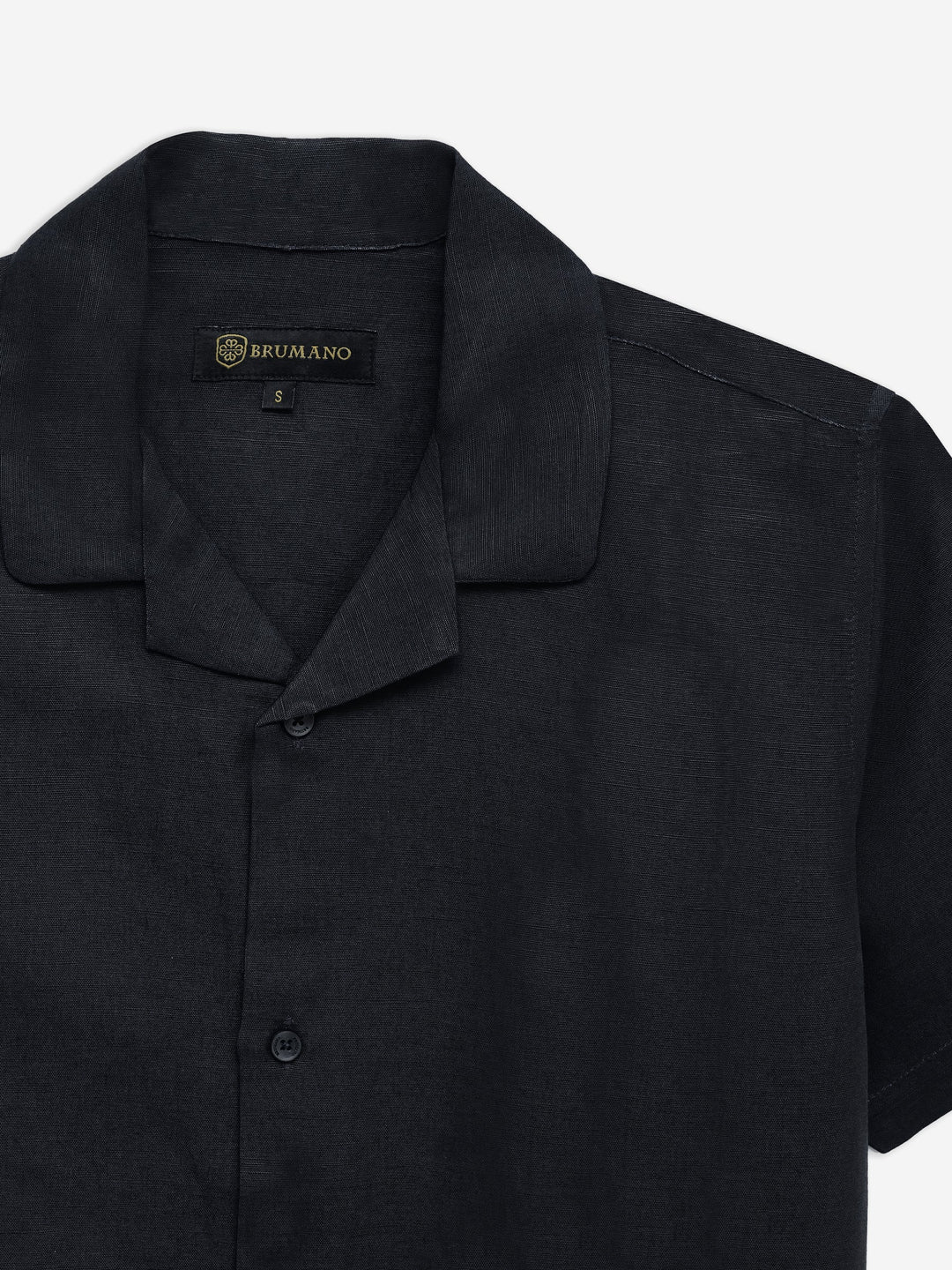 Brumano Ready To Wear Shirts Men 1 Piece Cotton Black Linen & Viscose Blended Cuban Collar Shirt 0-33-025-4708 - Summer Collection