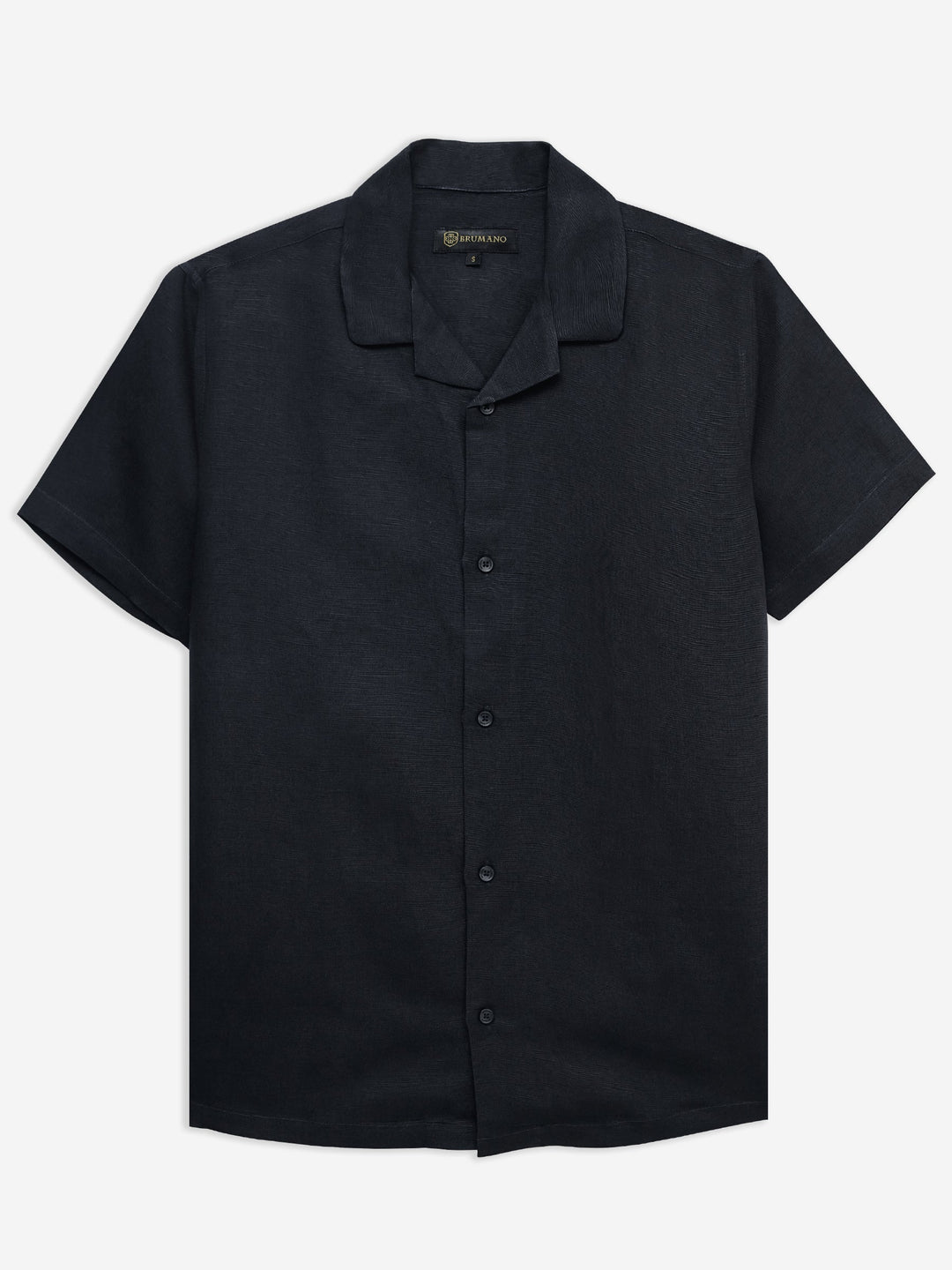 Brumano Ready To Wear Shirts Men 1 Piece Cotton Black Linen & Viscose Blended Cuban Collar Shirt 0-33-025-4708 - Summer Collection