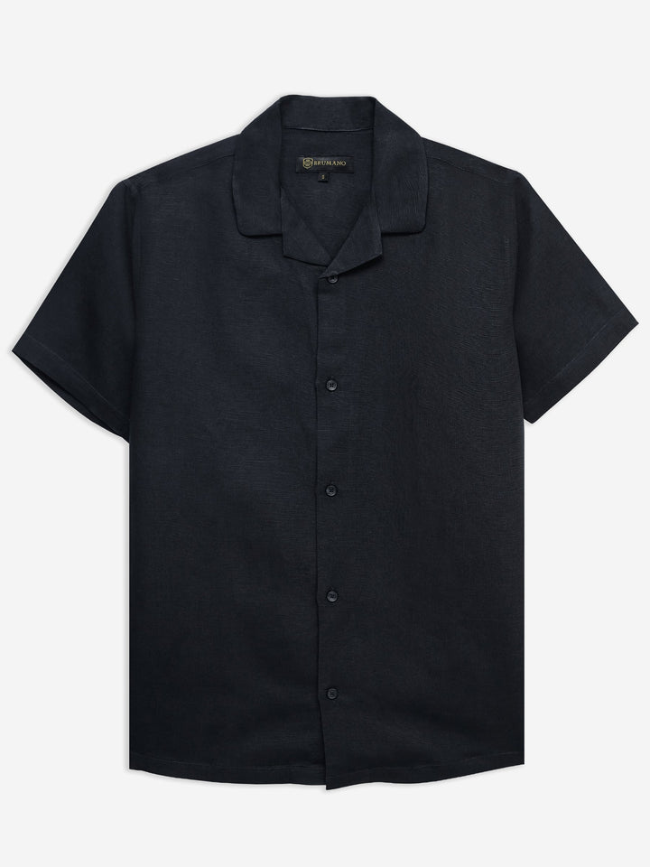 Brumano Ready To Wear Shirts Men 1 Piece Cotton Black Linen & Viscose Blended Cuban Collar Shirt 0-33-025-4708 - Summer Collection