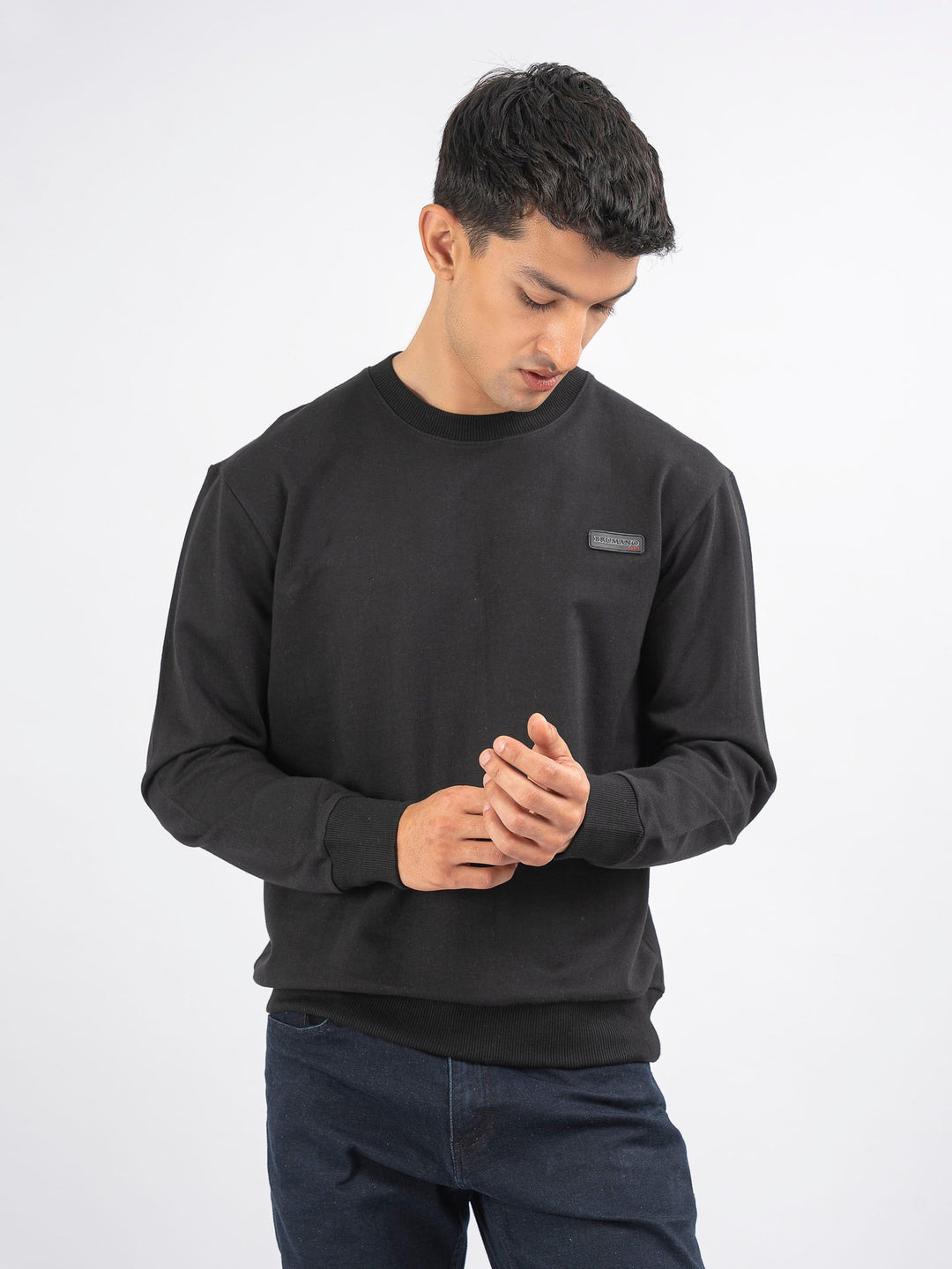 Brumano Ready To Wear Solids Cotton 1 Piece Men Black Long Sleeve Crew neck Sweatshirt 0-45-024-4279 - Winter Collection