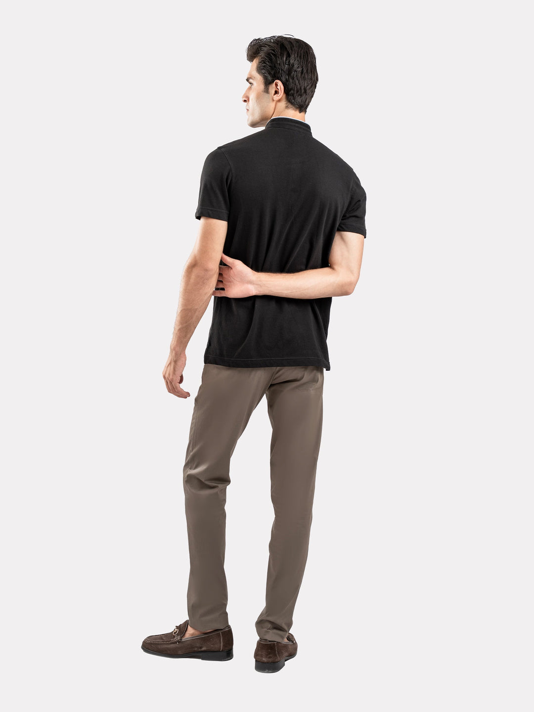 Brumano  Solids Cotton Polo Black Mao Collar Pique Polo