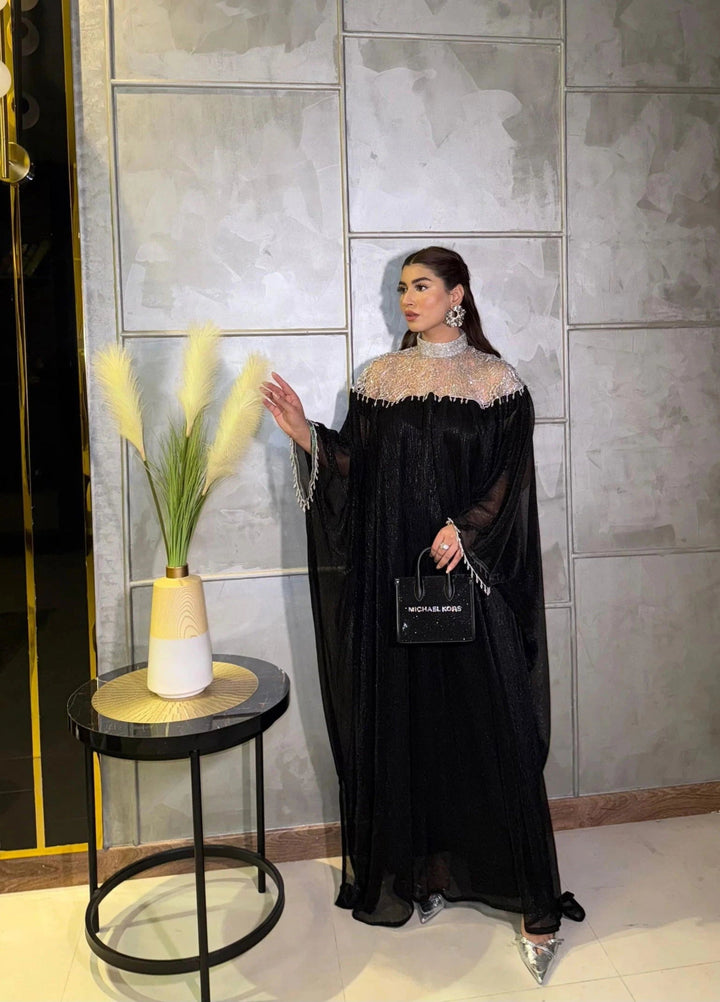 Mataish Women RTW Solids Chiffon 1 Piece Suit Black Moroccan Kaftan - Festive Collection