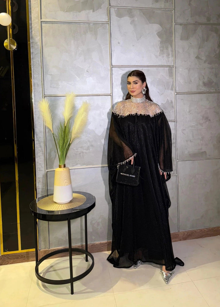 Mataish Women RTW Solids Chiffon 1 Piece Suit Black Moroccan Kaftan - Festive Collection