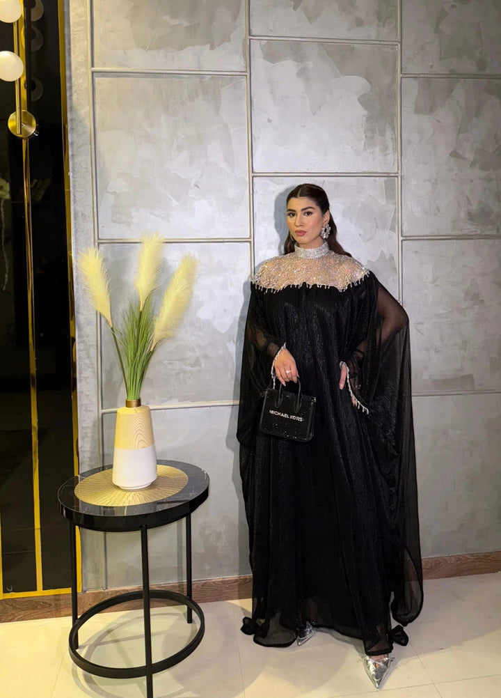 Mataish Women RTW Solids Chiffon 1 Piece Suit Black Moroccan Kaftan - Festive Collection