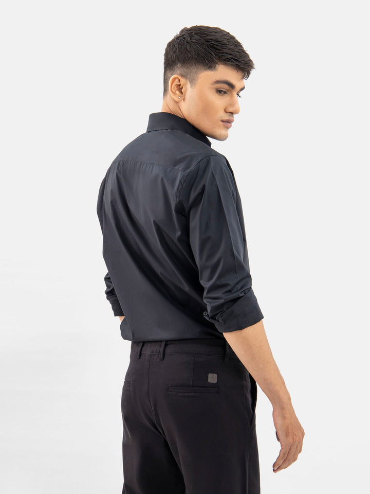 Brumano Ready To Wear Shirts Men 1 Piece Cotton Black Satin Shirt With Inner Collar Detailing 0-31-024-3334 - Summer Collection