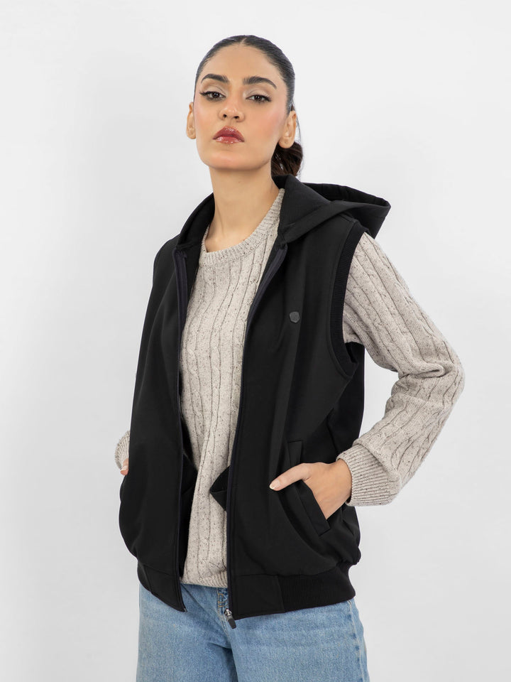 Brumano Women RTW Solids Poly 1 Piece Black Jacket Hoodie Western Collection