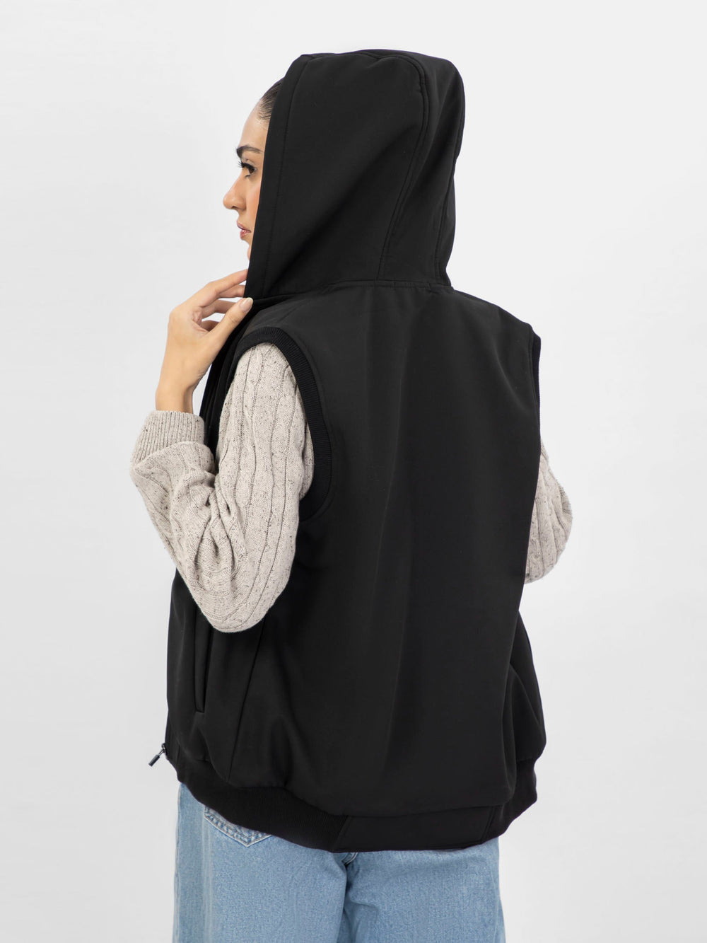 Brumano Women RTW Solids Poly 1 Piece Black Jacket Hoodie Western Collection