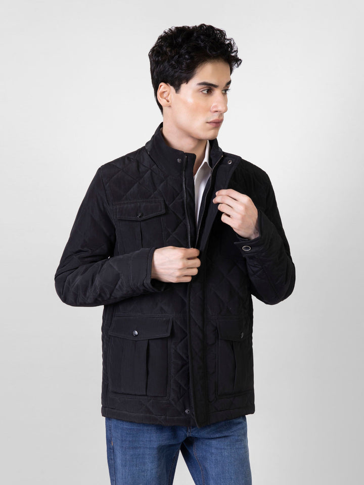 Brumano Ready To Wear Solids  Polyester 1 Piece Men Black Sporty Quilted Long Coat Jacket 0-11-024-4145 - Winter Collection