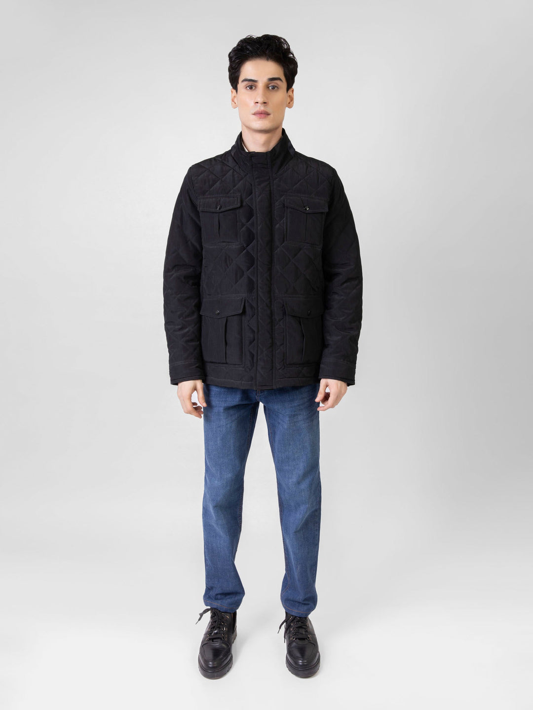 Brumano Ready To Wear Solids  Polyester 1 Piece Men Black Sporty Quilted Long Coat Jacket 0-11-024-4145 - Winter Collection
