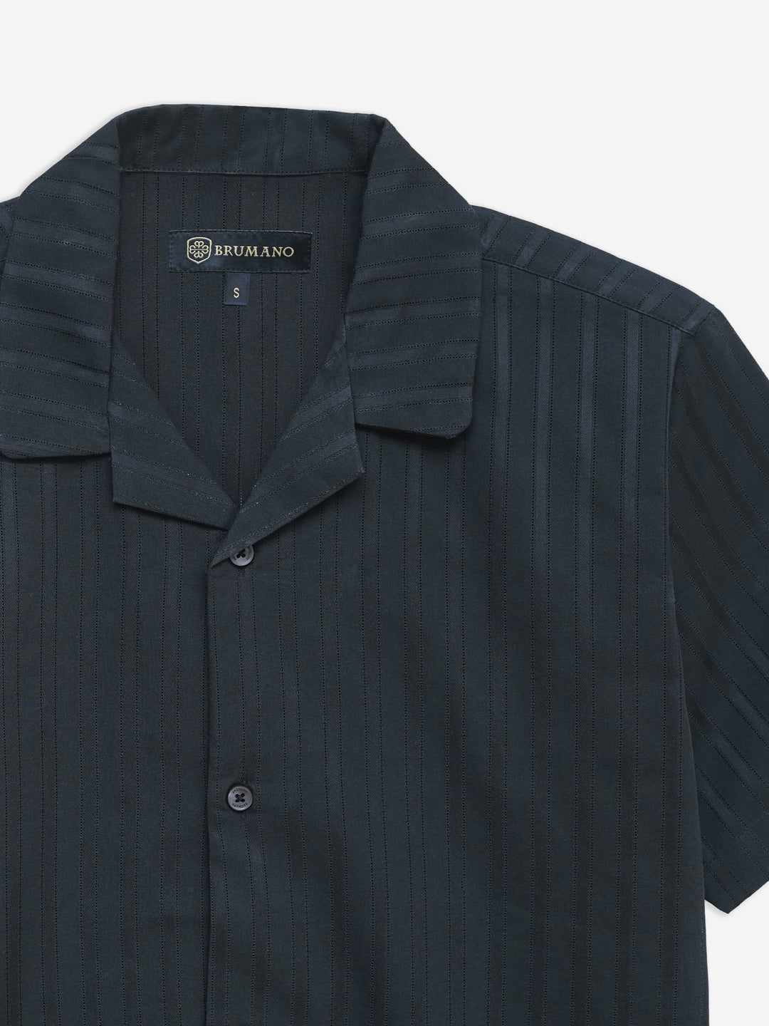 Brumano Ready To Wear Shirts Men 1 Piece Cotton Black Striped Light Weight Cuban Collar Shirt 0-33-025-4491 - Summer Collection