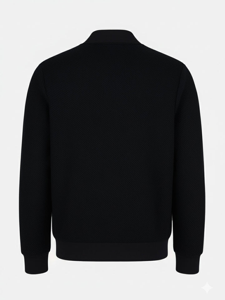 Brumano Mens RTW Solids Wool 1 Piece Black Structured Bomber Jacket Winter Collection
