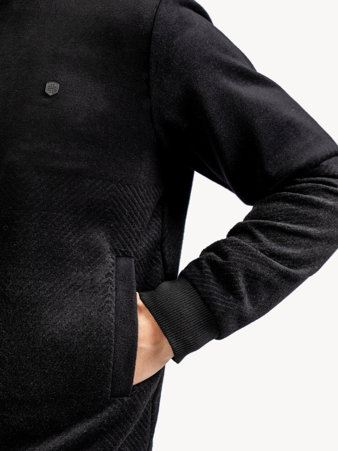 Brumano Pret Solids Polyester 1 Piece Black Two Tone Light Weight Wool Bomber Jacket