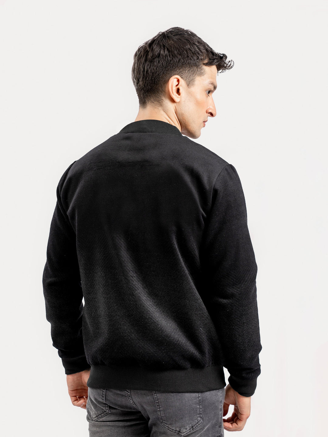 Brumano Pret Solids Polyester 1 Piece Black Two Tone Light Weight Wool Bomber Jacket