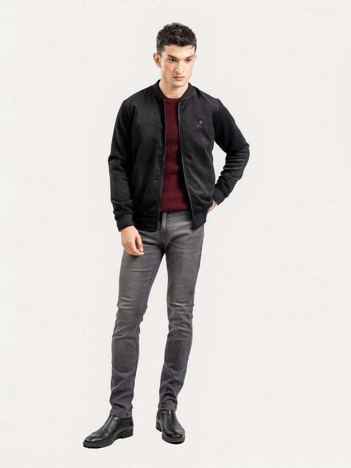 Brumano Pret Solids Polyester 1 Piece Black Two Tone Light Weight Wool Bomber Jacket