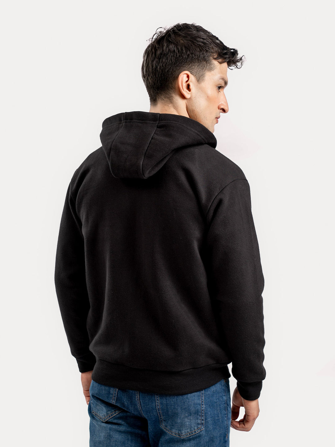 Brumano Mens RTW Solids Cotton 1 Piece Black Zipper Jacket Hoodie Winter Collection