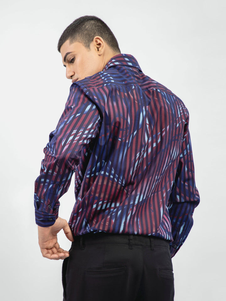 Brumano Ready To Wear Shirts Men 1 Piece Cotton Black & Burgundy Floral Printed Striped Shirt 0-31-024-4089 - Summer Collection