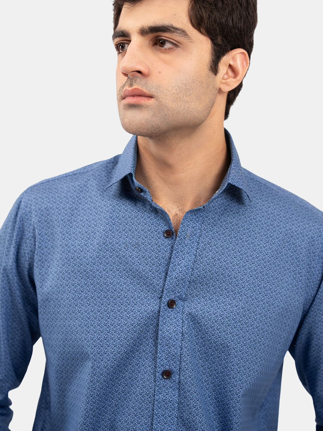 Brumano Mens RTW Solids Cotton Shirt Suit Blue Floral With Shallow Collar Winter Collection