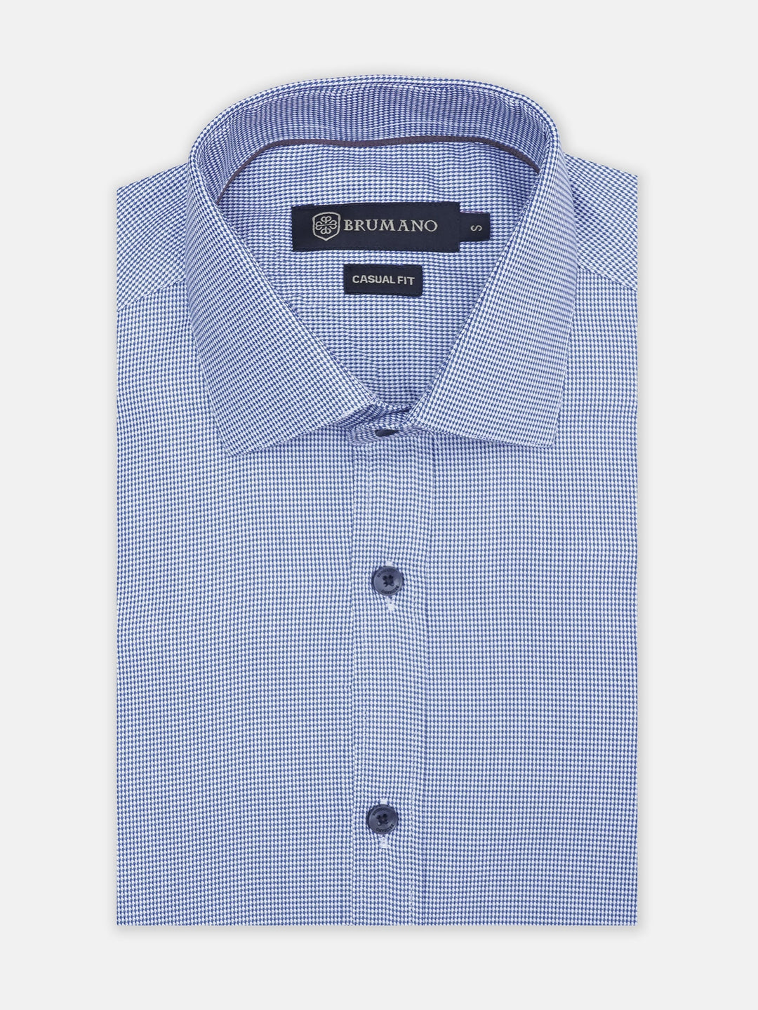 Brumano Mens RTW Solids Linen Shirt Blue Houndstooth Casual Collection