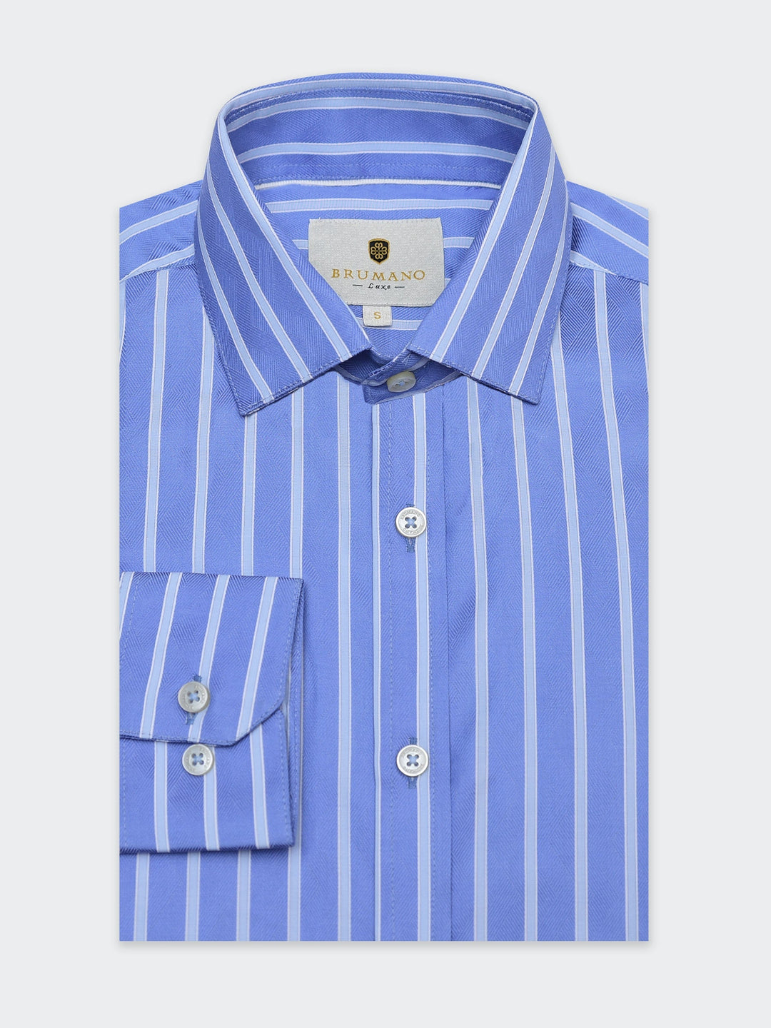 Brumano Mens RTW Solids Cotton Shirt Blue Structured Satin Western Collection
