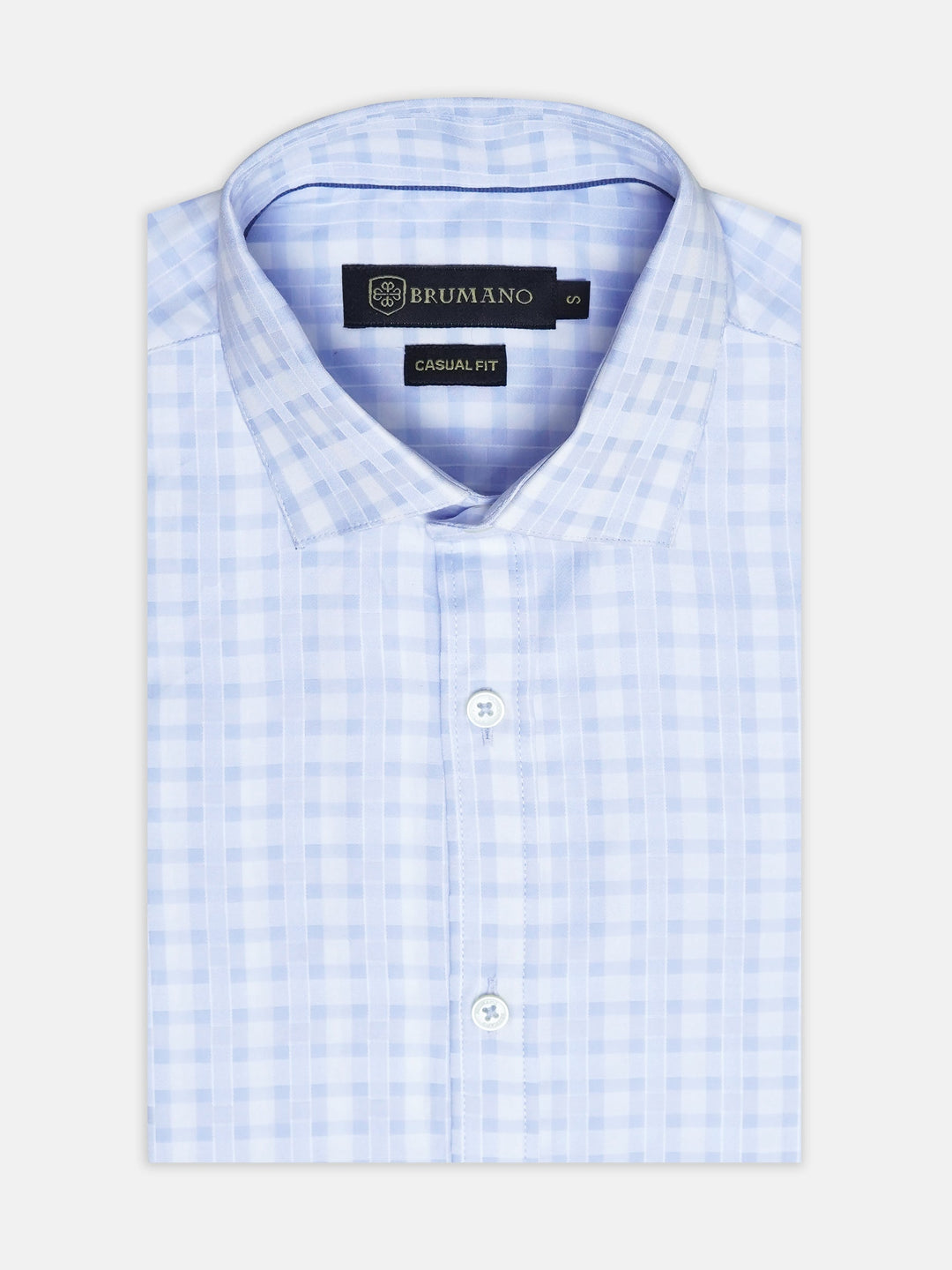 Brumano Mens RTW Solids Cotton Shirt Blue N White Casual Collection