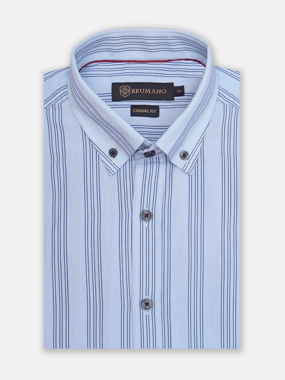 Brumano Mens RTW Solids Cotton Shirt Blue N White Striped Button Casual Collection