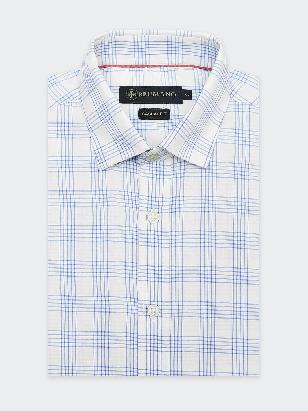 Brumano Mens RTW Solids Cotton Shirt Blue Windowpane Down Collar Western Collection