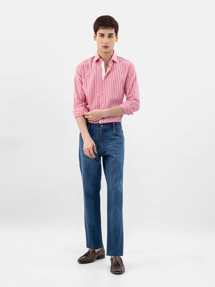 Brumano  Solids Mens  -Blue Casual Fit Jeans With Whisker Wash