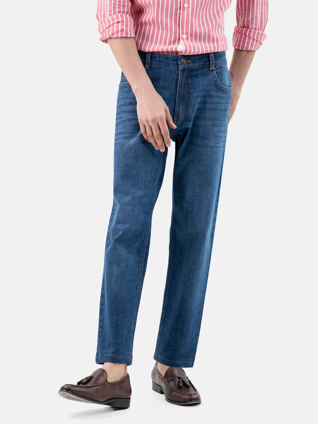 Brumano  Solids Mens  -Blue Casual Fit Jeans With Whisker Wash