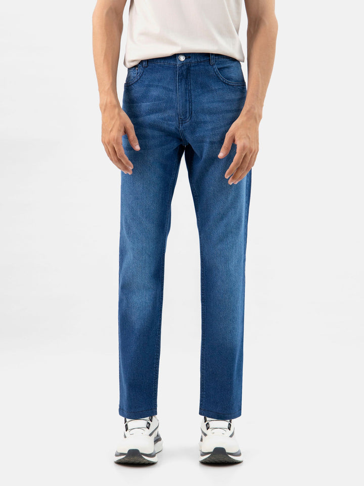 Brumano  Solids Mens  -Blue Casual Fit Stone Washed Jeans