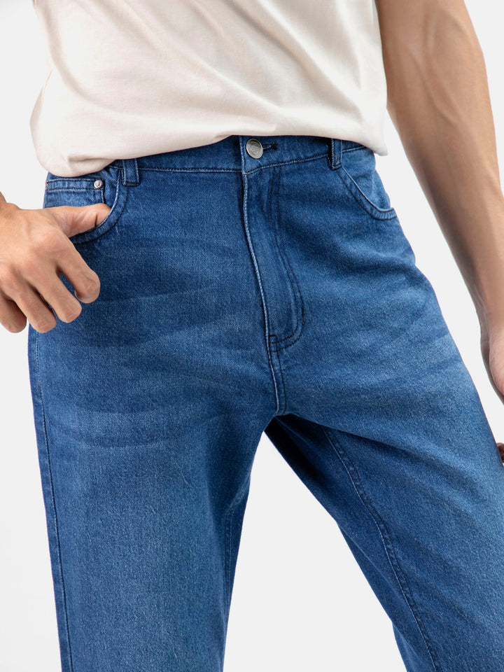 Brumano  Solids Mens  -Blue Casual Fit Stone Washed Jeans