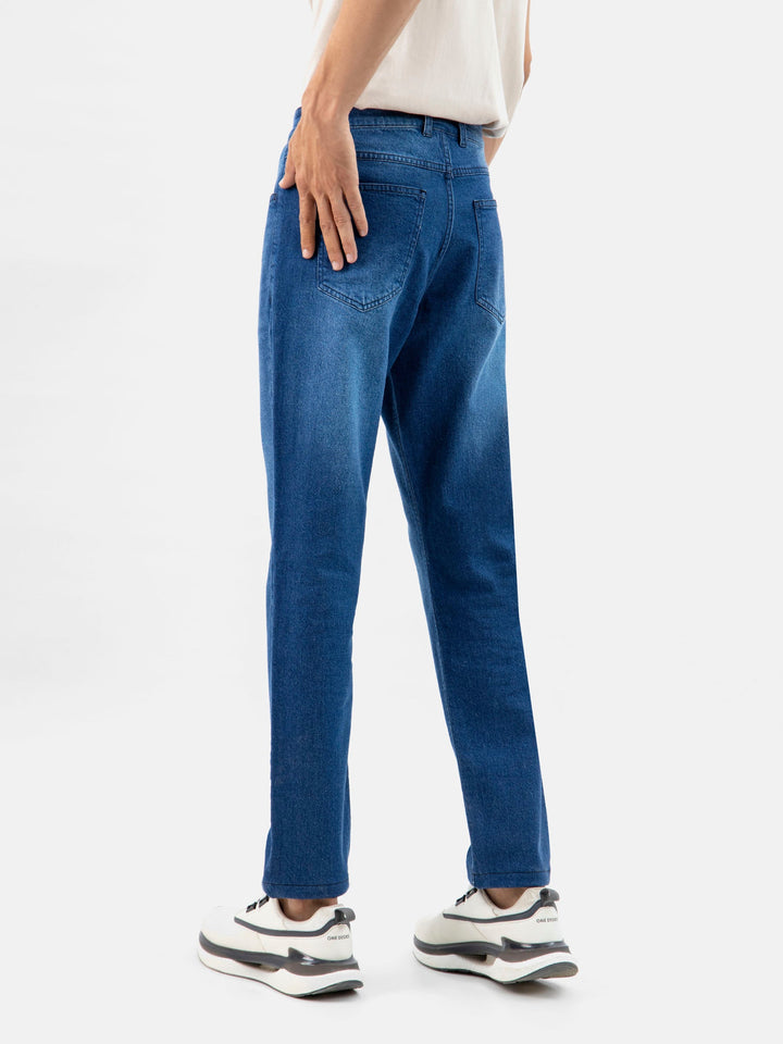 Brumano  Solids Mens  -Blue Casual Fit Stone Washed Jeans