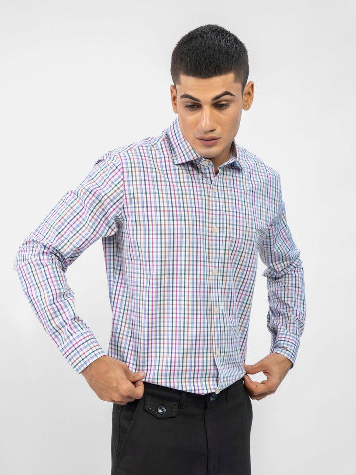 Brumano Ready To Wear Shirts Men 1 Piece Cotton Blue Checkered Formal Shirt With Classic Collar 0-31-024-5076 - Summer Collection