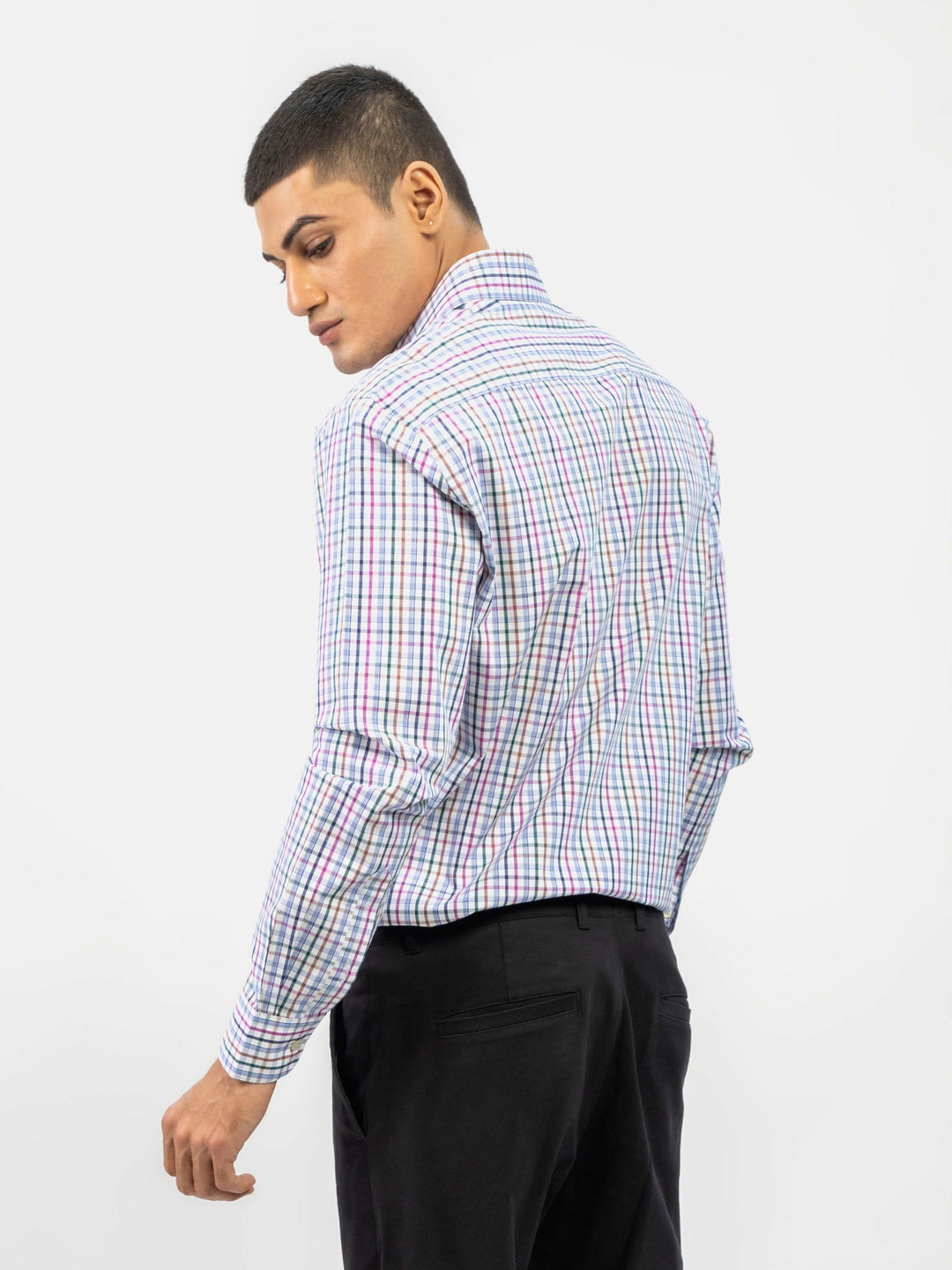 Brumano Ready To Wear Shirts Men 1 Piece Cotton Blue Checkered Formal Shirt With Classic Collar 0-31-024-5076 - Summer Collection