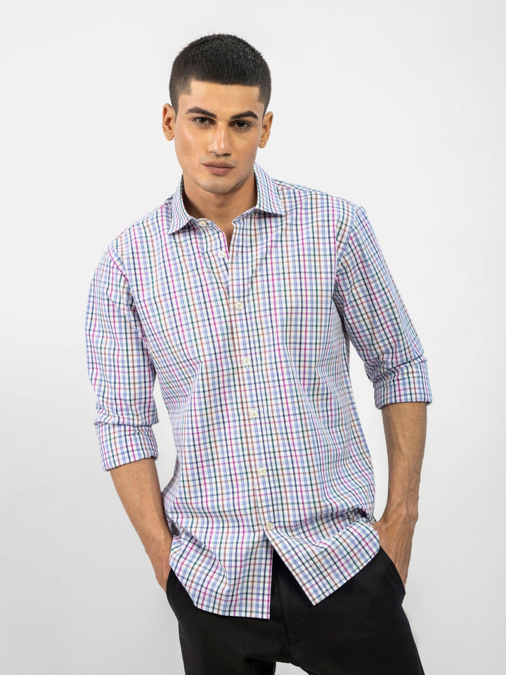 Brumano Ready To Wear Shirts Men 1 Piece Cotton Blue Checkered Formal Shirt With Classic Collar 0-31-024-5076 - Summer Collection