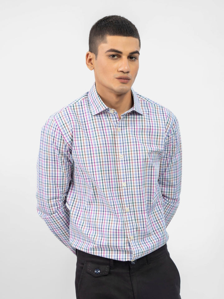 Brumano Ready To Wear Shirts Men 1 Piece Cotton Blue Checkered Formal Shirt With Classic Collar 0-31-024-5076 - Summer Collection