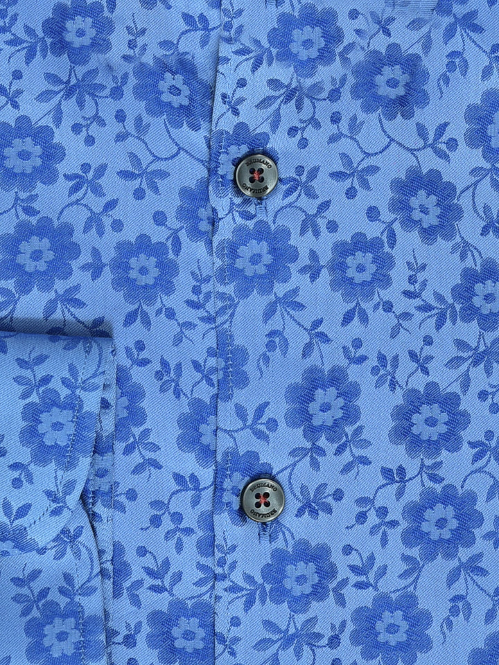 Brumano Ready To Wear Shirts Men 1 Piece Cotton Blue Floral Printed Jacquard Shirt 0-32-023-2086 - Summer Collection