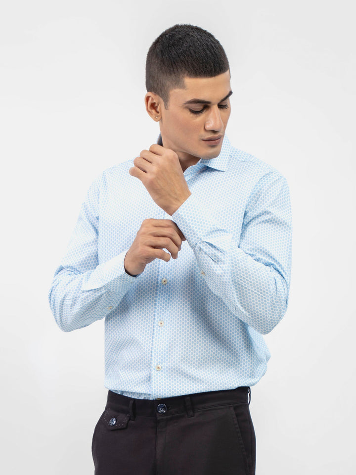 Brumano Ready To Wear Shirts Men 1 Piece Cotton Blue Geometric Printed Formal Shirt 0-32-024-2242 - Summer Collection