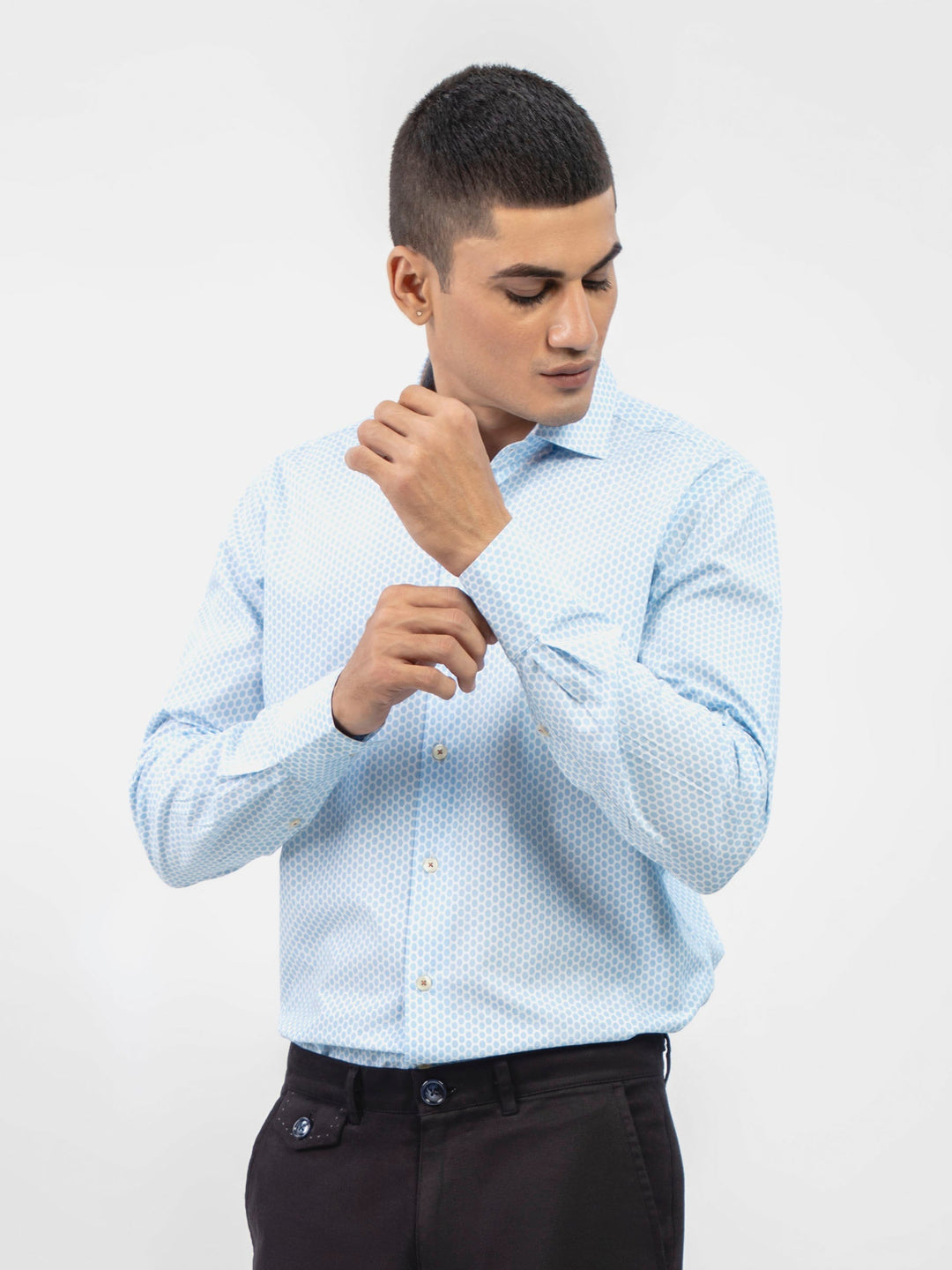 Brumano Ready To Wear Shirts Men 1 Piece Cotton Blue Geometric Printed Formal Shirt 0-32-024-2242 - Summer Collection