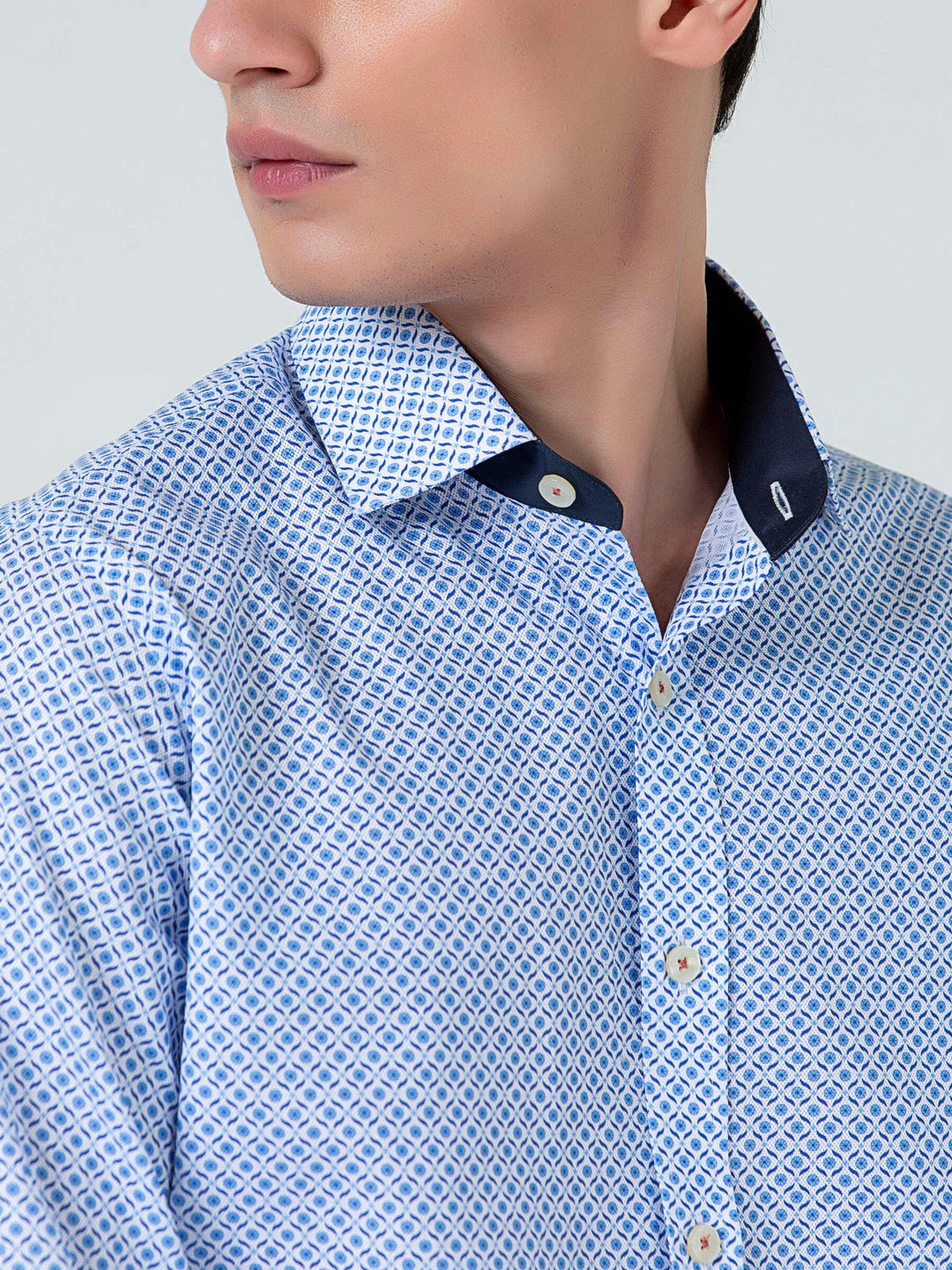 Brumano Ready To Wear Shirts Men 1 Piece Cotton Blue Geometric Printed Formal Shirt 0-31-023-2041 - Summer Collection