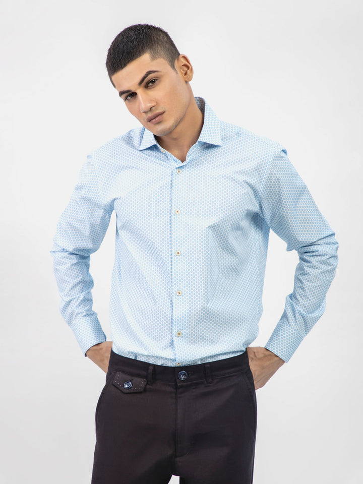 Brumano Ready To Wear Shirts Men 1 Piece Cotton Blue Geometric Printed Formal Shirt 0-32-024-2242 - Summer Collection