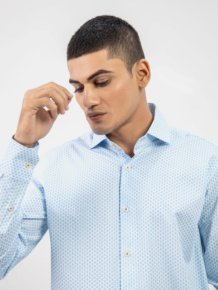 Brumano Ready To Wear Shirts Men 1 Piece Cotton Blue Geometric Printed Formal Shirt 0-32-024-2242 - Summer Collection