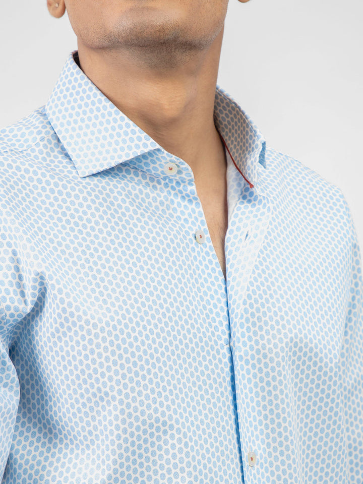 Brumano Ready To Wear Shirts Men 1 Piece Cotton Blue Geometric Printed Formal Shirt 0-32-024-2242 - Summer Collection