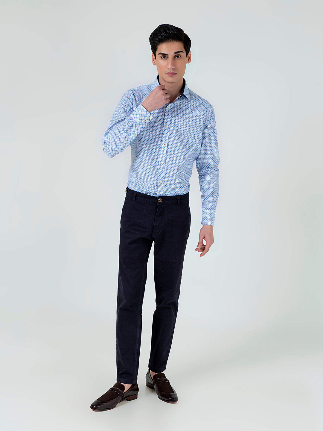 Brumano Ready To Wear Shirts Men 1 Piece Cotton Blue Geometric Printed Formal Shirt 0-31-023-2041 - Summer Collection