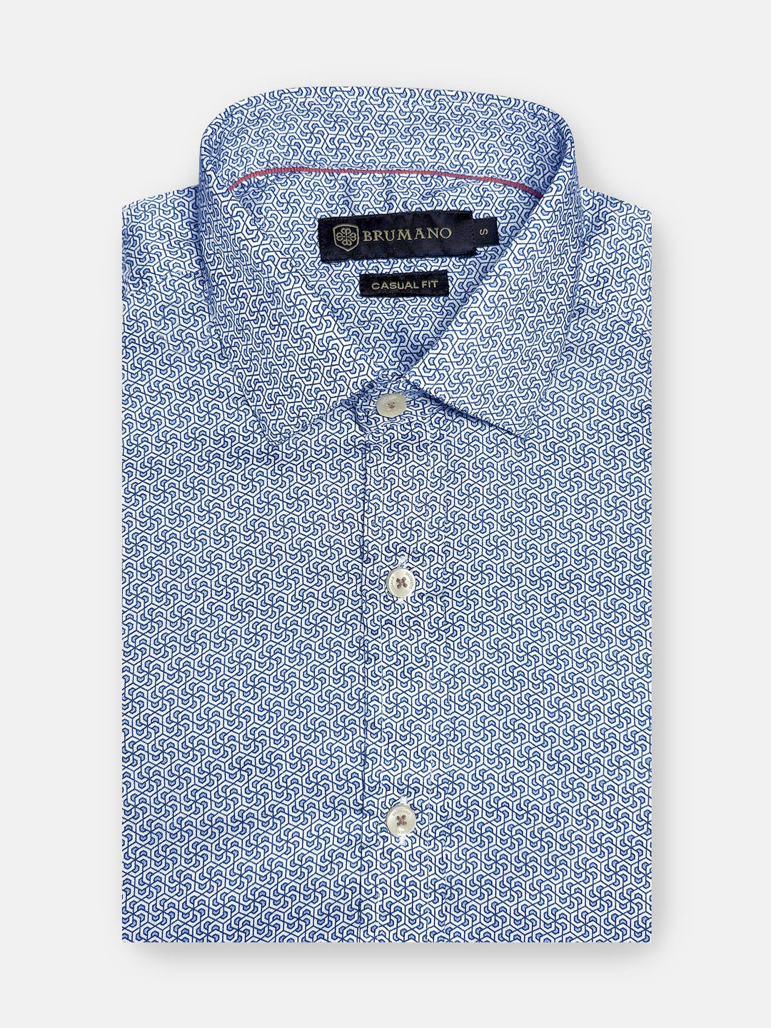 Brumano Mens RTW Solids Cotton Shirt Blue Geometric Casual Collection