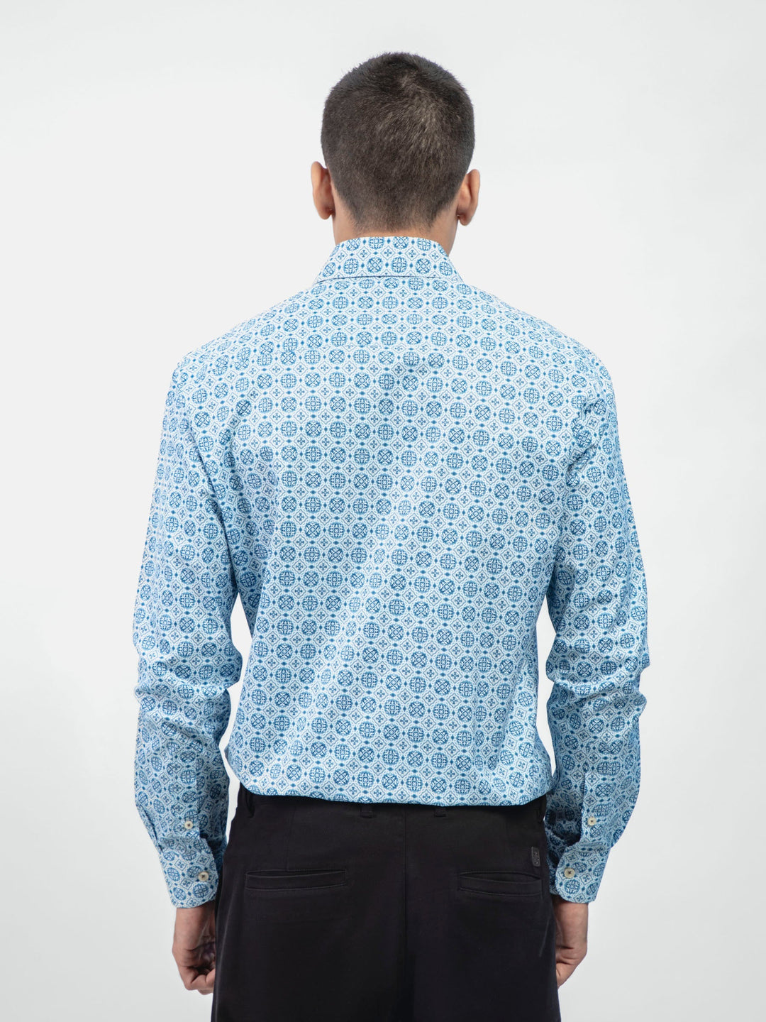 Brumano Ready To Wear Shirts Men 1 Piece Cotton Blue Geometric Printed Shirt With Shallow Collar Exclusive 0-32-024-1546 - Summer Collection